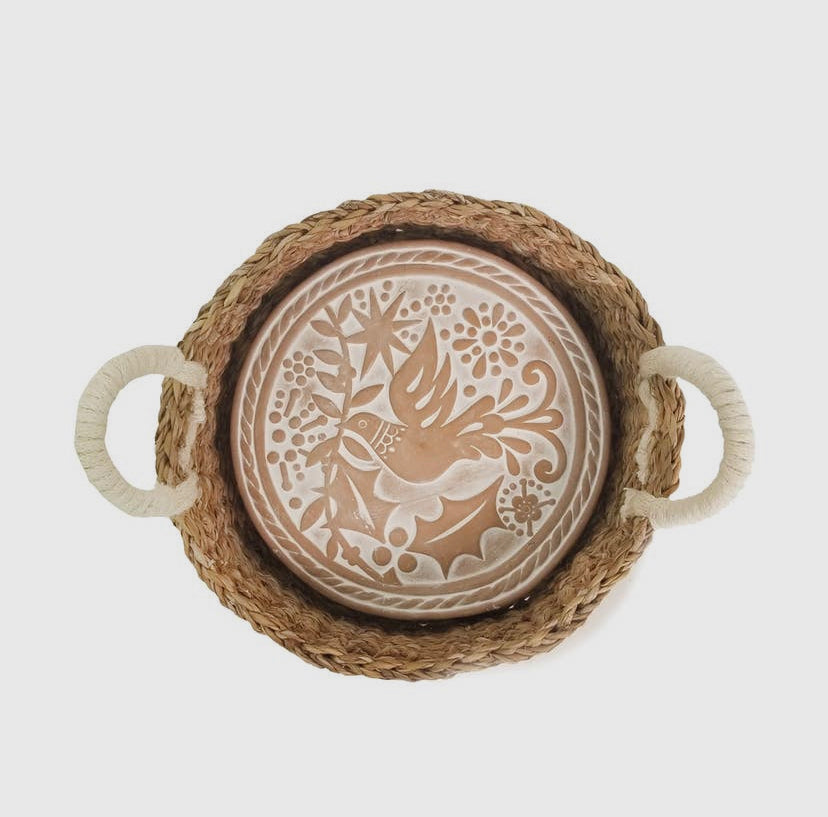Handmade Bread Warmer & Wicker Basket - Bird Round