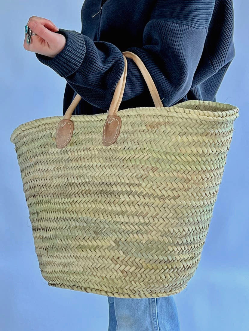 Leather Short Handled Market Basket