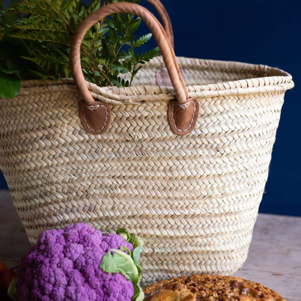 Leather Short Handled Market Basket