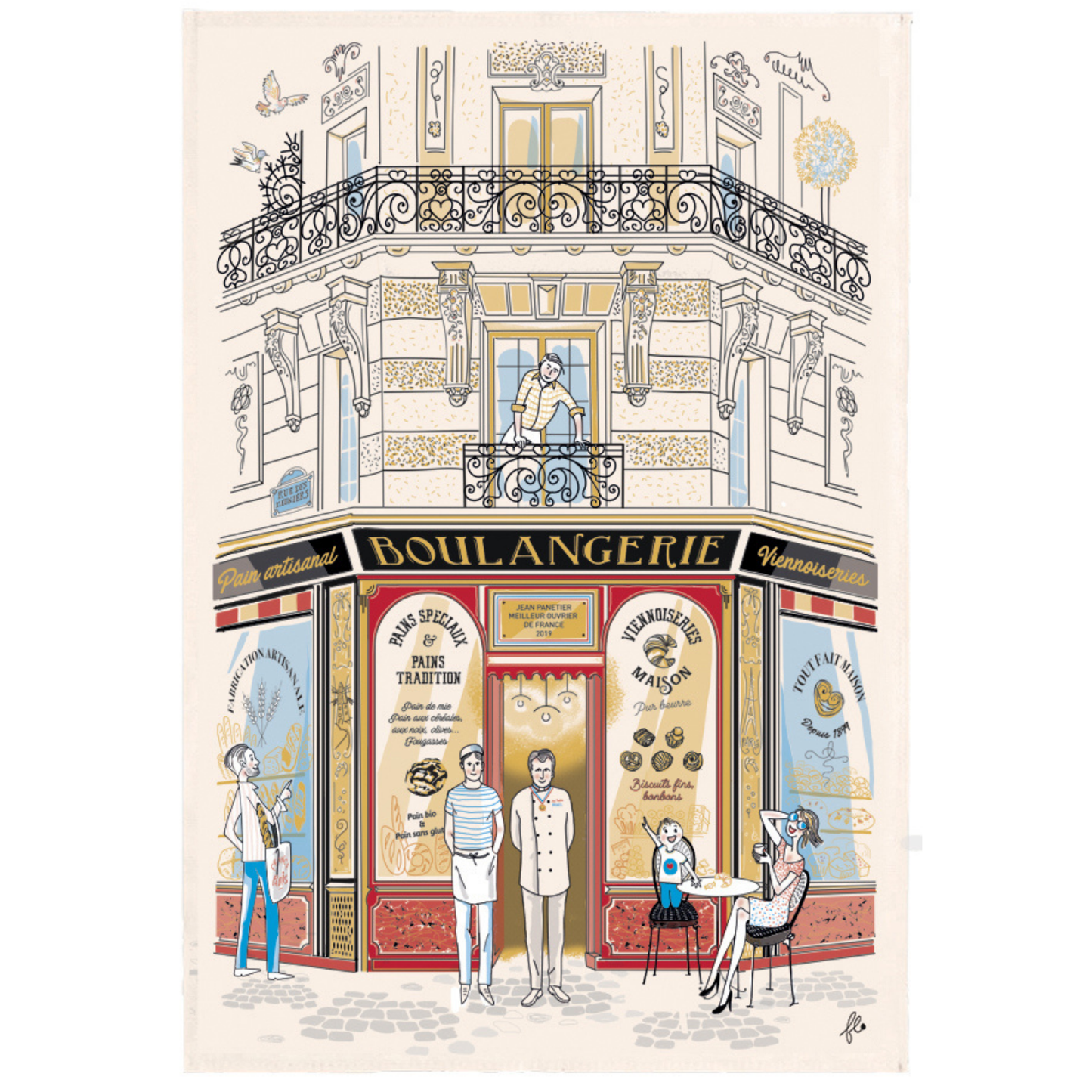 Parisian Shops Tea Towel - Boulangerie