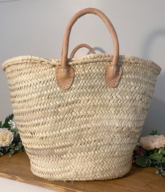 Leather Short Handled Market Basket