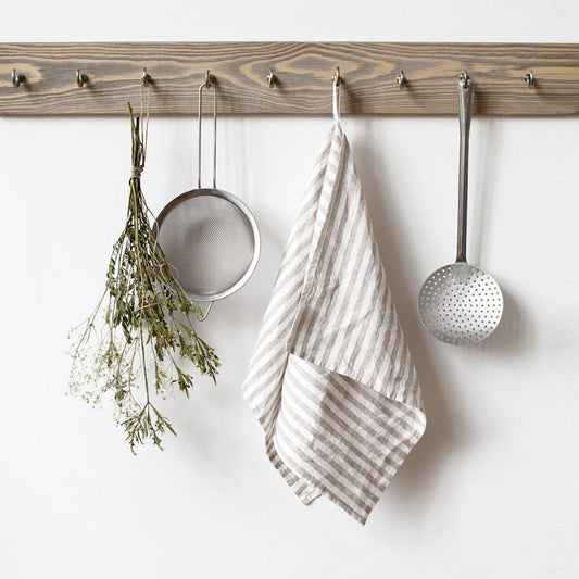 Natural White Stripes Linen Kitchen Towel